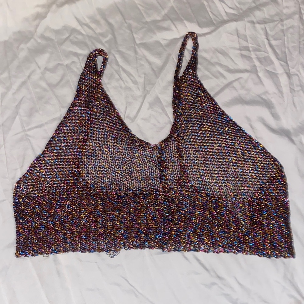 Multicolor mesh crop top